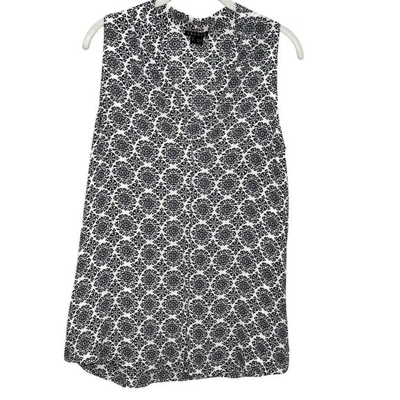 Theory Black White Print Silk Hylin Tank Size Large V Neck Career Wear - Picture 1 of 6